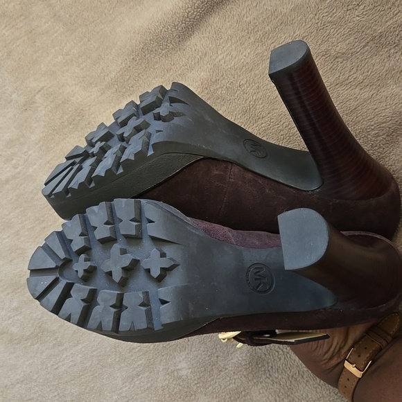 Michael Kors Brown Suede Leather Heeled Pumps with Chunky Platform Mary Jane - Picture 7 of 13